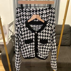 Houndstooth Button Up Shirt and Skirt Set 0XL
